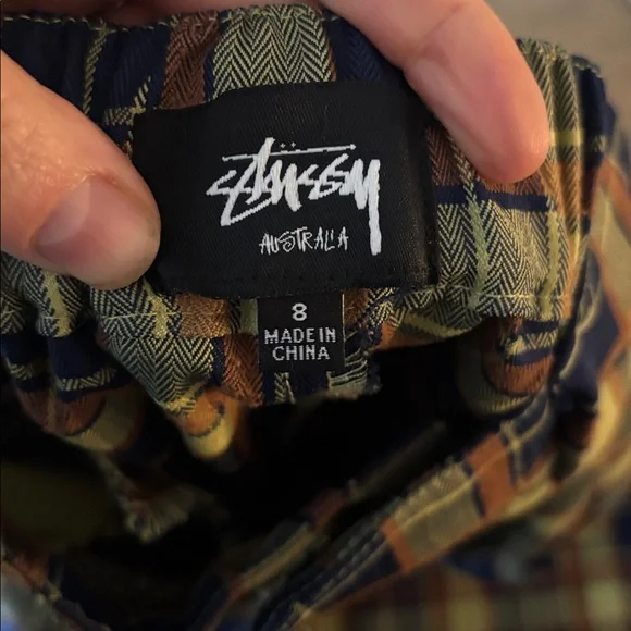 Stussy Plaid Wide-Leg Pants in Yellow and Blue - Picture 6 of 8